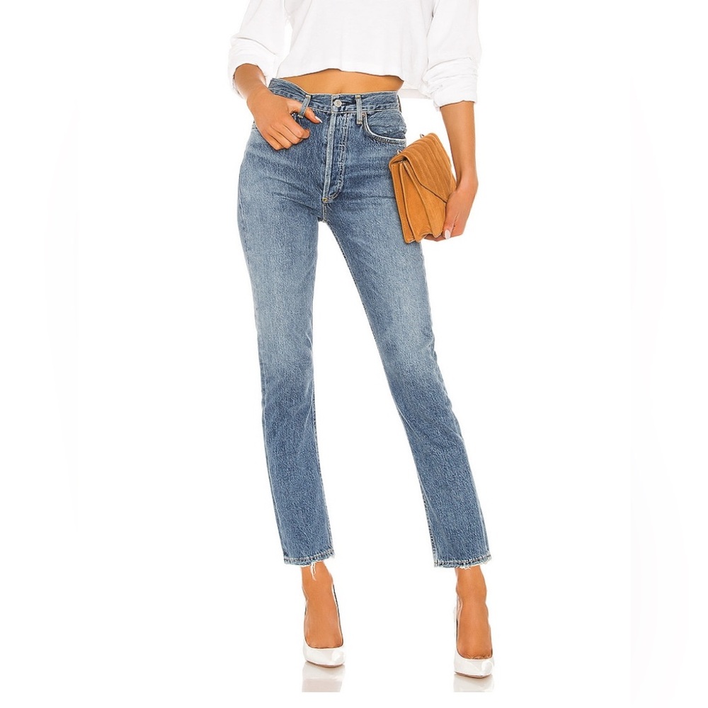 Riley High Rise Straight Crop from Agolde in frequency blue.